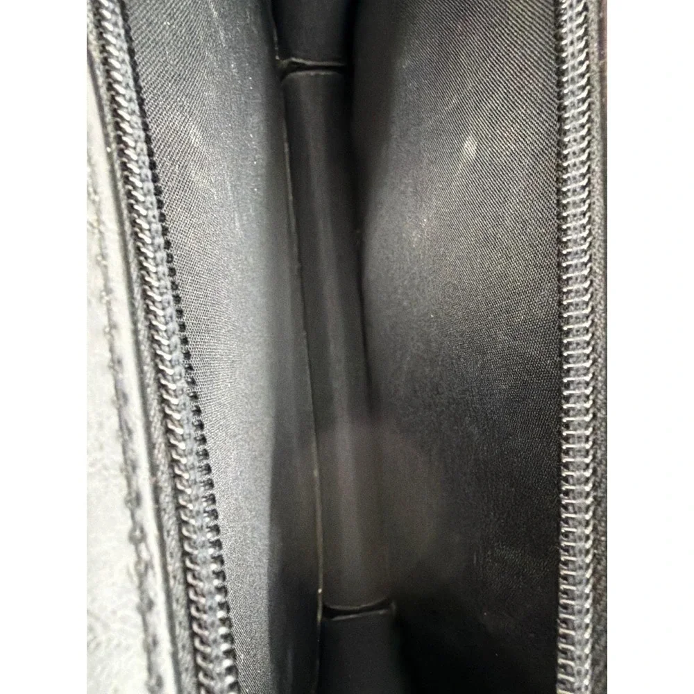 Vtg Black Faux Leather Multi Compartment Bag Handle Satchel No‎ Shoulder Strap